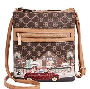 Authentic Giani Bernini Brown Monogram Dasher Bag with Adjustable Strap